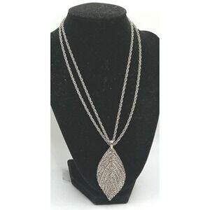 Silver Tone 2.5" Leaf Pendant Necklace 36" Women's Fashion Jewelry